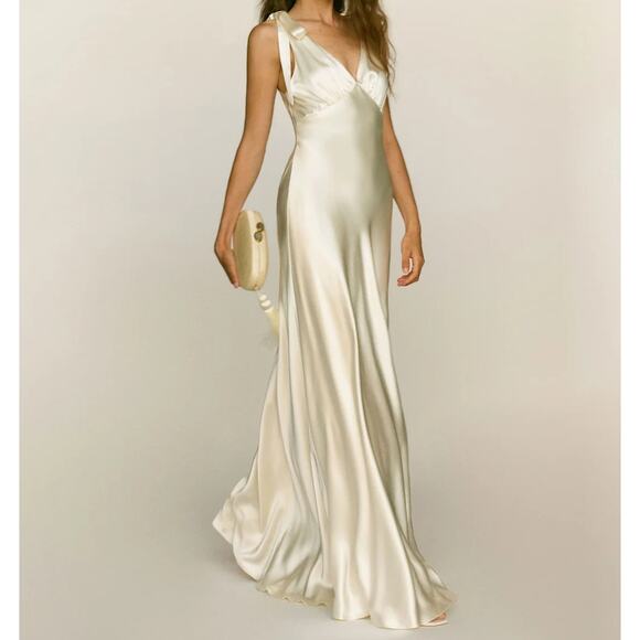 Reformation Pernille Silk Dress Ivory Bridal Silk - Picture 12 of 12